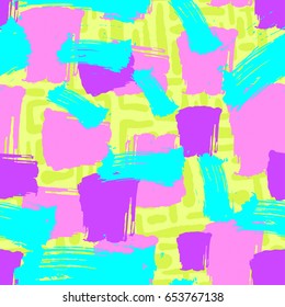 Seamless repeating textile, ink brush strokes pattern in doodle grunge texture style.Handdrawn trendy design, watercolor blotted background for a logo, cards, invitations, posters, banners.