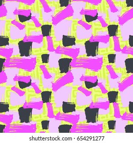 Seamless repeating textile, ink brush strokes pattern in doodle grunge texture style.Handdrawn trendy design, watercolor blotted background for a logo, cards, invitations, posters, banners.