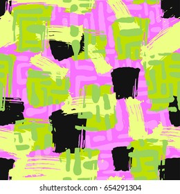Seamless repeating textile, ink brush strokes pattern in doodle grunge texture style.Handdrawn trendy design, watercolor blotted background for a logo, cards, invitations, posters, banners.
