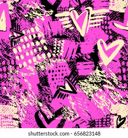 Seamless repeating textile, ink brush strokes pattern in doodle grunge texture style.Handdrawn trendy design, watercolor blotted background for a logo, cards, invitations, posters, banners.