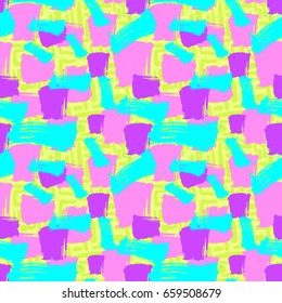Seamless repeating textile, ink brush strokes pattern in doodle grunge texture style. Handdrawn trendy design, watercolor blotted background for a logo, cards, invitations, posters, banners.
