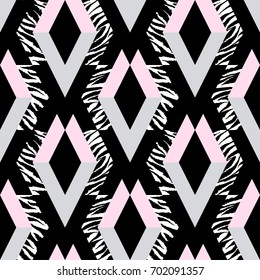 Seamless repeating textile, ink brush strokes pattern in doodle grunge texture style.Handdrawn trendy design, watercolor blotted background for a logo, cards, invitations, posters, banners