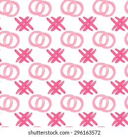 Seamless repeating texture with pink patterns painted watercolor. Design for fabrics, clothes, linen, tiles, tablecloths.