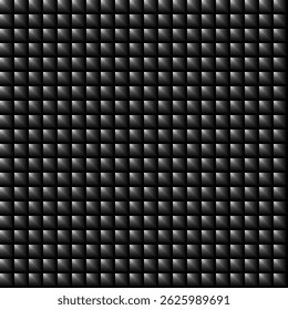 Textura contínua e repetida, semelhante à fibra de carbono, com um fundo preto escuro e uma grade de quadrados ligeiramente elevados e brilhantes que criam uma aparência tridimensional e técnica sutil.
