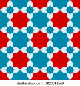Seamless Repeating Tile Pattern with Oriental Decoration Star Elements. Vector Image.