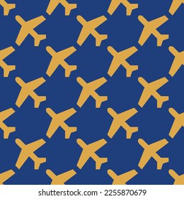 Seamless repeating tiling airplane flat icon pattern of st. patrick's blue and indian yellow color. Background for story.