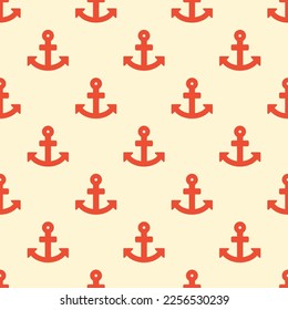 Seamless repeating tiling anchor flat icon pattern of moccasin and carmine pink color. Background for wedding invitation.