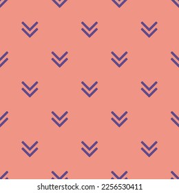 Seamless repeating tiling angle double down flat icon pattern of ruddy pink and dark lavender color. Ornament for invitation card.