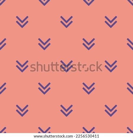 Seamless repeating tiling angle double down flat icon pattern of ruddy pink and dark lavender color. Ornament for invitation card.