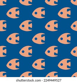 Seamless repeating tiling aquarium  flat icon pattern of usafa blue and dark salmon color. Background for letter.