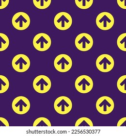 Seamless repeating tiling arrow circle up flat icon pattern of persian indigo and icterine color. Background for login page.