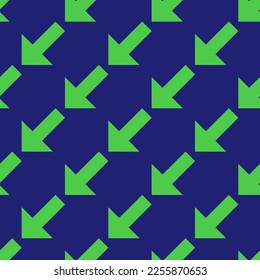 Seamless repeating tiling arrow down left flat icon pattern of st. patrick's blue and paris green color. Design for postcard.