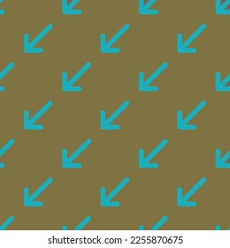 Seamless repeating tiling arrow down left flat icon pattern of raw umber and light sea green color. Background for anniversary postcard.