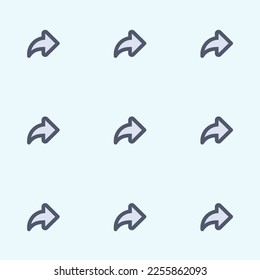 Seamless repeating tiling arrow forward outline flat icon pattern of lavender (web) and stormcloud color. Design for wrapping paper.