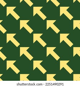 Seamless repeating tiling arrow up left flat icon pattern of hunter green and mellow yellow color. Design for certificate.