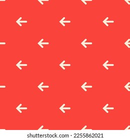 Seamless repeating tiling arrow left flat icon pattern of carmine pink and moccasin color. Design for wrapping paper.