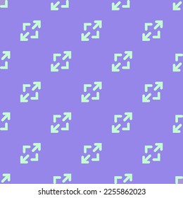 Seamless repeating tiling arrow maximise flat icon pattern of light pastel purple and magic mint color. Background for website.