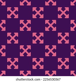 Seamless repeating tiling arrows alt flat icon pattern of persian indigo and blush color. Background for news report.