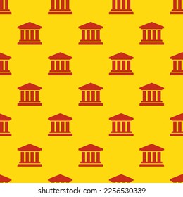 Seamless repeating tiling bank flat icon pattern of yellow (ncs) and dark pastel red color. Background for office.