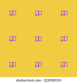 Seamless repeating tiling book open information flat icon pattern of sandstorm and lavender indigo color. Background for login page.
