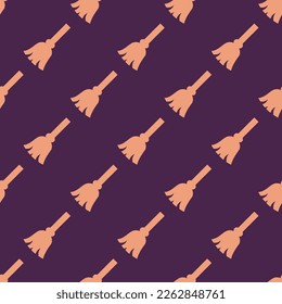 Seamless repeating tiling broom flat icon pattern of purple taupe and light salmon color. Background for advertisment.