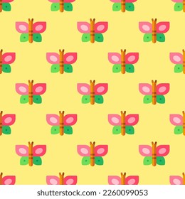 Seamless repeating tiling  butterfly flat icon pattern of mellow yellow and pastel red color. Design for certificate.