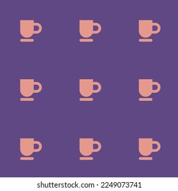 Seamless repeating tiling cafe  flat icon pattern of dark lavender and ruddy pink color. Background for presentation.