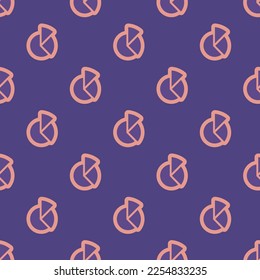 Seamless repeating tiling chart pie outline flat icon pattern of dark lavender and ruddy pink color. Background for advertisment.