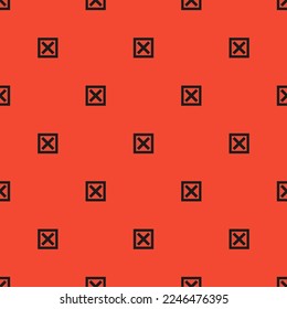 Seamless repeating tiling checkmark cross flat icon pattern of carmine pink and dark jungle green color. Design for quiz.