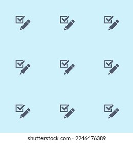 Lápiz de marca de verificación de baldosas repitiendo sin inconvenientes, patrón de icono plano de lavanda (web) y color de nube tormentosa. Antecedentes de la invitación a la boda.