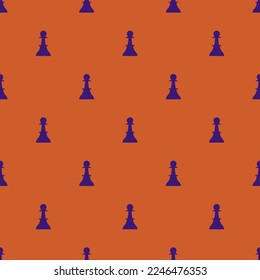Seamless repeating tiling chess pawn flat icon pattern of flame and persian indigo color. Background for office.