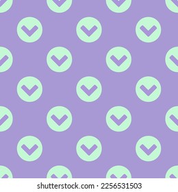 Seamless repeating tiling chevron circle down flat icon pattern of light pastel purple and magic mint color. Background for flyer.
