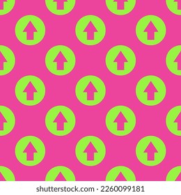 Seamless repeating tiling circle arrow up flat icon pattern of rose bonbon and green-yellow color. Background for slides.