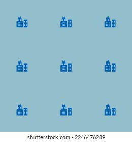 Seamless repeating tiling city flat icon pattern of pale cerulean and sapphire blue color. Design for announcement.
