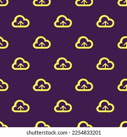Seamless repeating tiling cloud storage outline flat icon pattern of persian indigo and icterine color. Design for quiz.