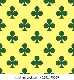 Seamless repeating tiling clubs flat icon pattern of mellow yellow and hunter green color. Background for wedding invitation.