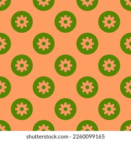 Seamless repeating tiling cog alt flat icon pattern of pink-orange and avocado color. Design for pizza box.