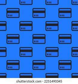 Seamless repeating tiling credit card flat icon pattern of blue (crayola) and dark jungle green color. Background for slogan.