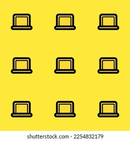 Nahtlos wiederholende Fliehvorrichtung Laptop flach Symbol Muster von Banana gelb und schwarz Farbe. Design für Verpackungspapier.