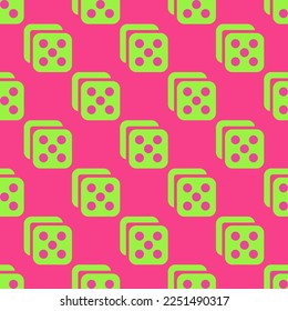 Seamless repeating tiling dice flat icon pattern of rose bonbon and green-yellow color. Background for anniversary postcard.
