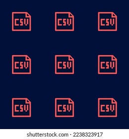 Seamless repeating tiling doc csv flat icon pattern of oxford blue and red-orange color. Background for home screen.