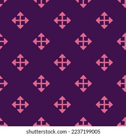 Seamless repeating tiling drag flat icon pattern of persian indigo and pale violet-red color. Design for brochure cover.