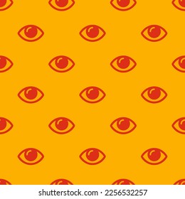 Seamless repeating tiling eye flat icon pattern of chrome yellow and lust color. Design for brochure cover.
