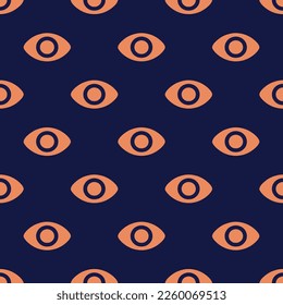 Seamless repeating tiling eye open flat icon pattern of oxford blue and pale copper color. Background for selfie.