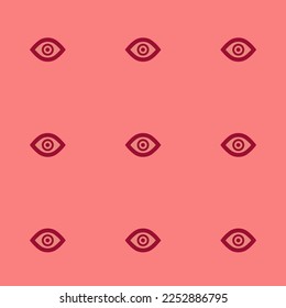 Seamless repeating tiling eye outline flat icon pattern of light coral and vivid burgundy color. Background for slogan.