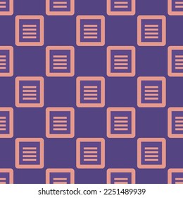 Seamless repeating tiling file text flat icon pattern of dark lavender and ruddy pink color. Background for kitchen.