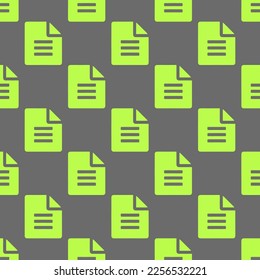 Seamless repeating tiling file text flat icon pattern of dim gray and inchworm color. Design for pizza box.