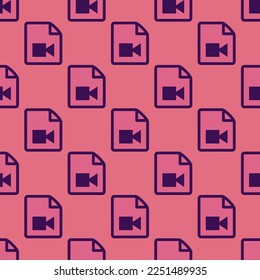 Seamless repeating tiling file video flat icon pattern of blush and persian indigo color. Design for name tag.