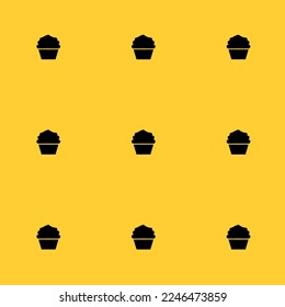 Seamless repeating tiling food cupcake flat icon pattern of banana yellow and black color. Design for announcement.