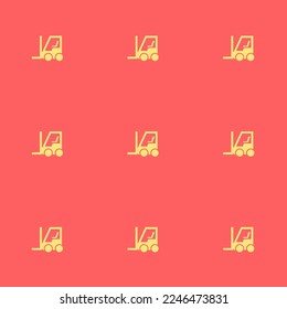 Seamless repeating tiling forklift flat icon pattern of pastel red and mellow yellow color. Background for office.
